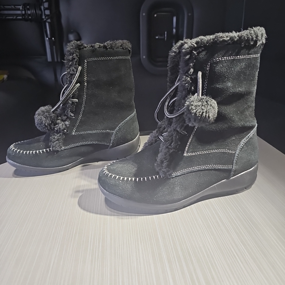 Sporto Maggie Black Waterproof Suede Winter Boots Womens 6M Faux Fur Lined EUC